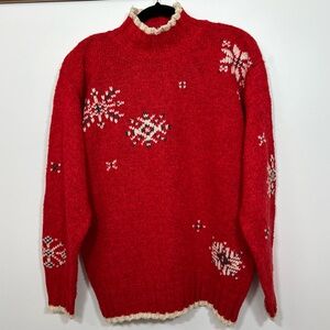 Vintage Wool Blend Knit Snowflake Sweater size S